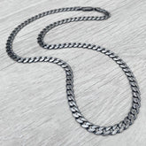 Sterling Silver Italian Solid Flat Cuban Curb Link Chain 4.7mm, Gunmetal